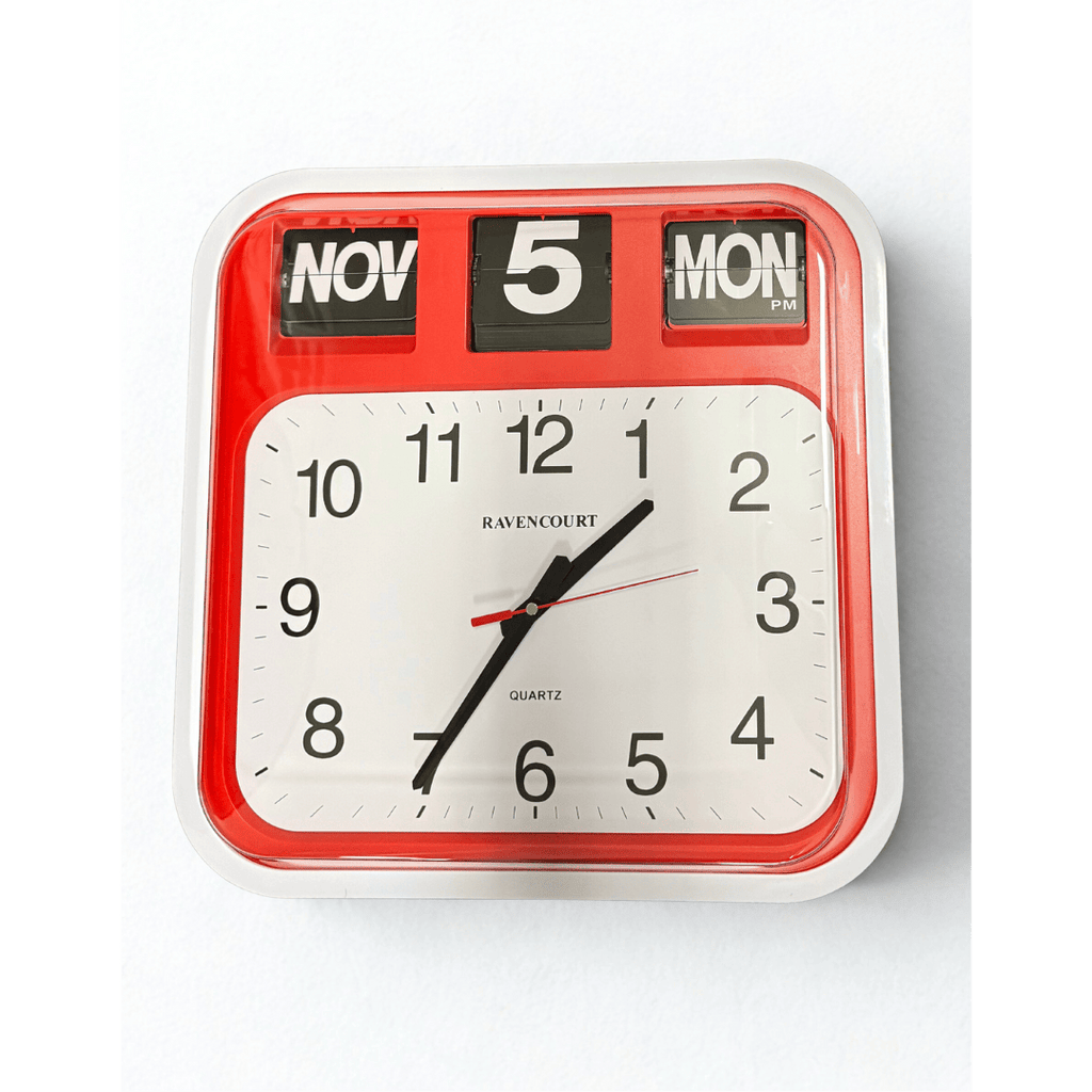 Ravencourt Red Ravencourt Large Calendar Wall Flip Clock