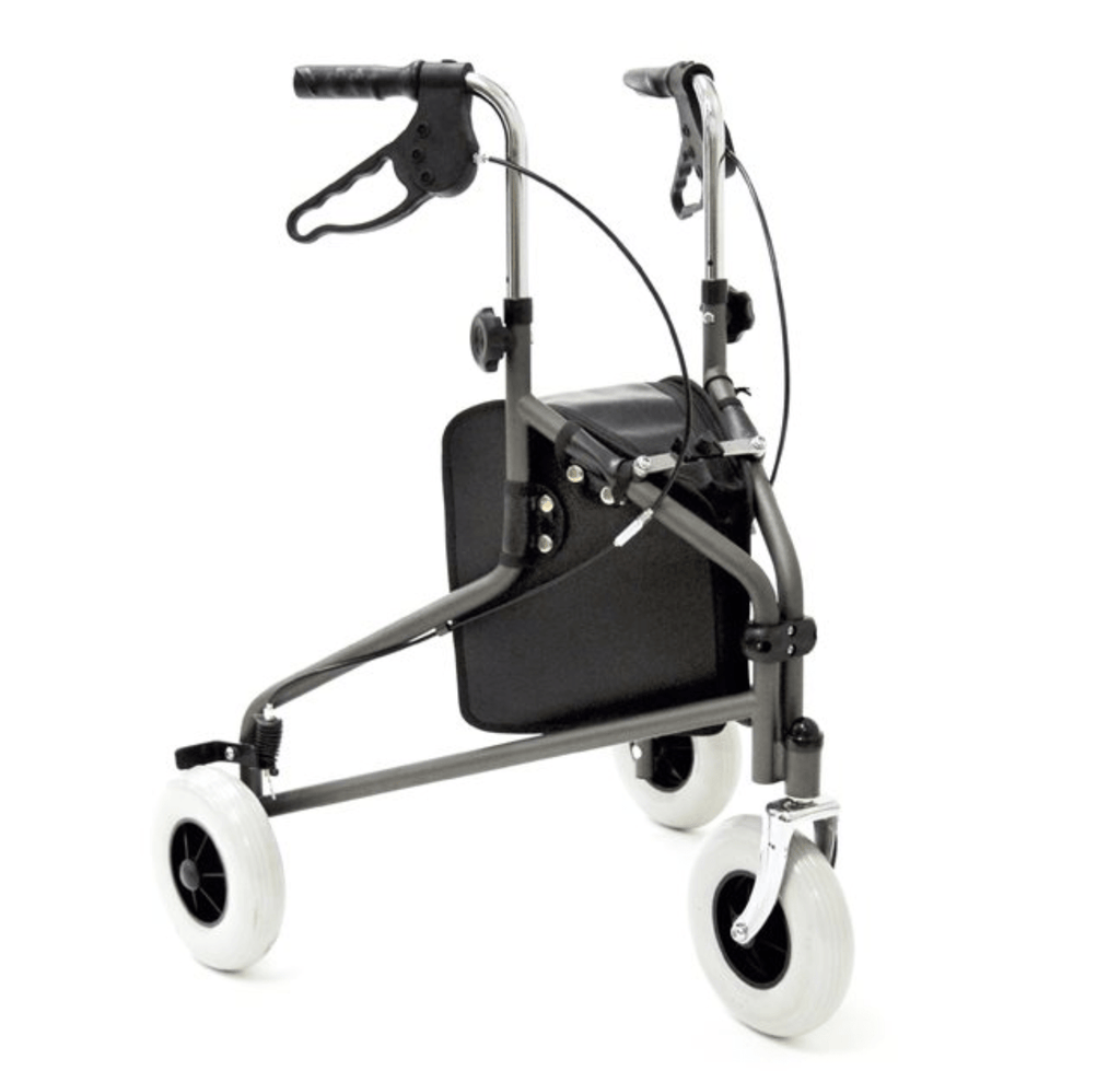 The Helping Hand Company daily living aids 3 Wheel Folding Rollator With Shopping Bag- Grey- VAT Free